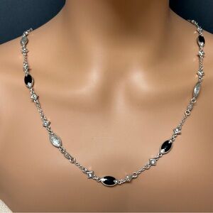 Brighton Crystal & Black Stone 30-32” Station Necklace